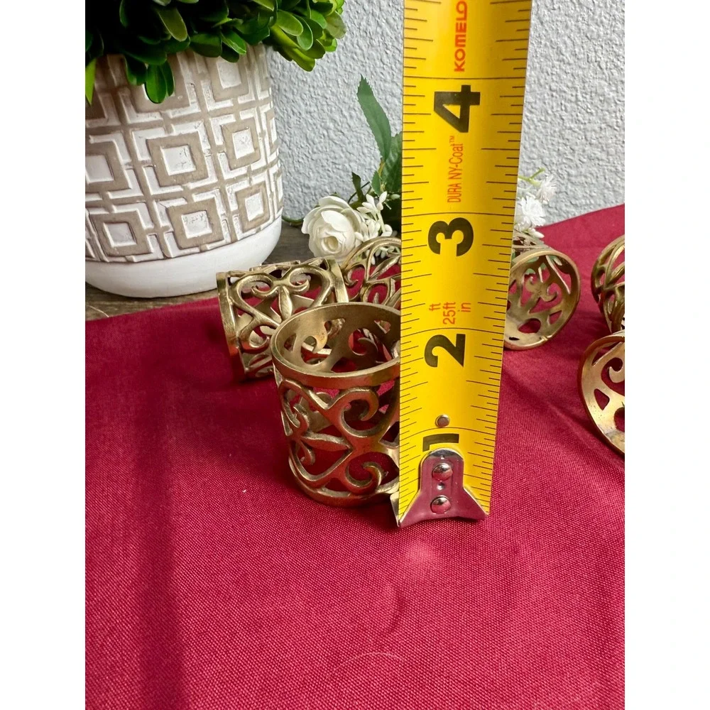 1970s Vintage Napkin Rings Set of 6 Gold Tone Openwork Scroll French Country